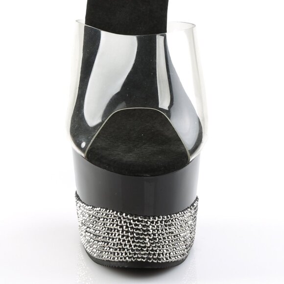 Black Clear Platform Rhinestone Heels | Exotic Dance & Party Mules - Picture 3 of 5